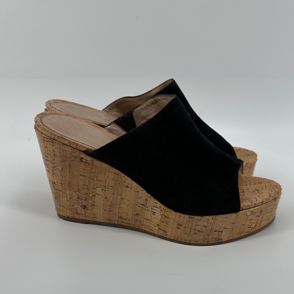 Stuart Weitzman 70s Retro Boho Black Cork Wedge Sandals Causal Chic Sz 10.5 - Picture 6 of 12